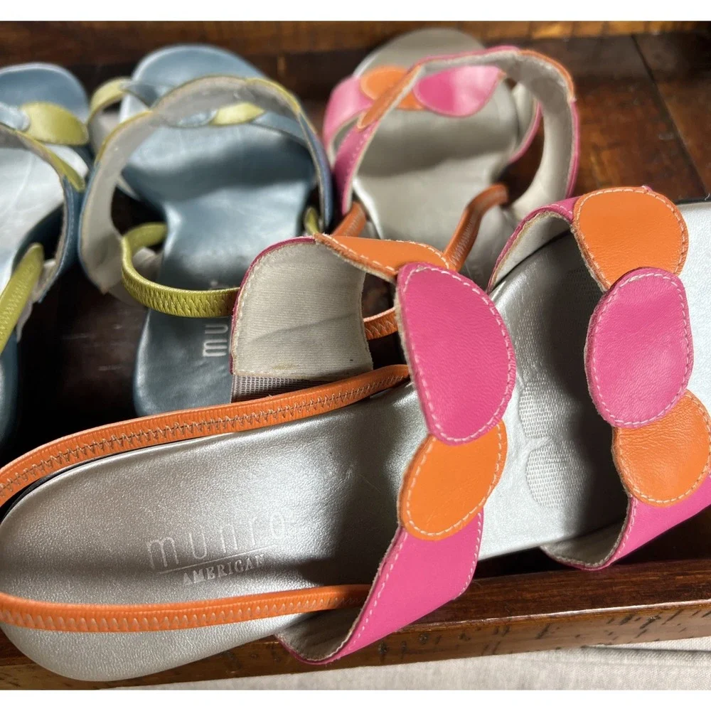 Munro Lot Colorful Leather Slip On Slides Sandals Heels 8W Blue Green Pink Orang